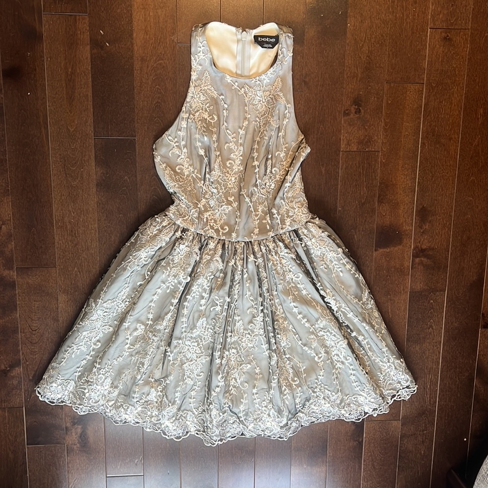 BEBE lace embellished cocktail dress